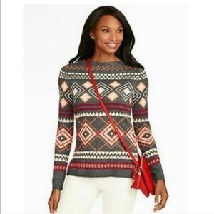 Talbots Petite Medium Lambswool Blend Geometric Heart Sweater